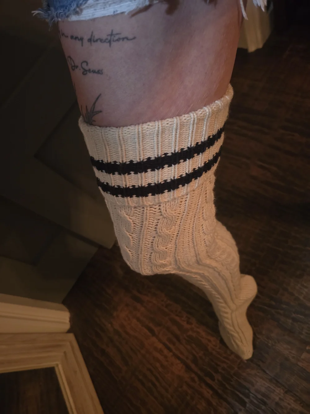 Free People Ivory Cable-Knit Over-The-Knee Socks